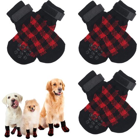 3 Paires Chaussettes Antidérapantes avec Sangle de Fixation Réglable Plaid Rouge M