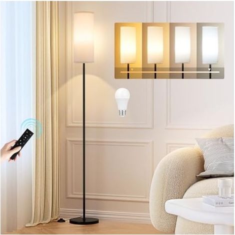 Lampadaire sur Pied Salon, Moderne Lampadaire à Intensité Variable avec Télécommande, 4 Températures de Couleur, Abat-jour en Lin, Lampe Vintage pour Salon Chambre Bureau (Ampoule Incluse) (1/5)