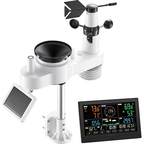Station Météo Wi-Fi 7-en-1 avec Écran VA 190,5 mm, Capteur Extérieur Solaire Sans Fil, Pluviomètre, Prévisions, Vent, Température, Humidité, Pluie (1/5)