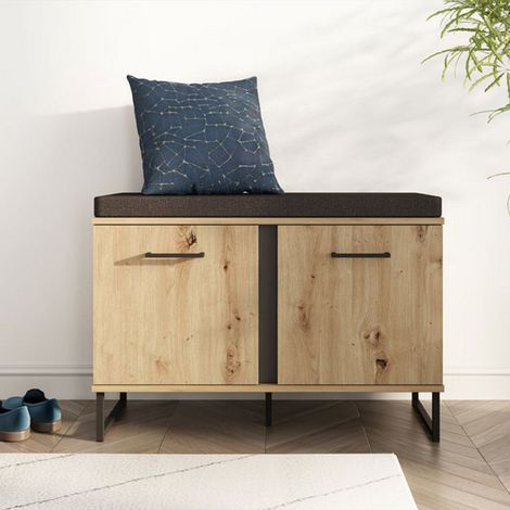 Mobile da Ingresso Roascio, un Ripiano, 2 Ante, 2 Vani, 84.5x35x59.5h cm Marrone Rovere Nodi (1/5)