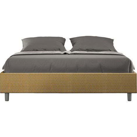 Letto Matrimoniale 160x200 cm con Rete e Contenitore Giroletto con Alzata Comoda Imbottito in Tessuto Labirinto Azelia Giallo (1/5)