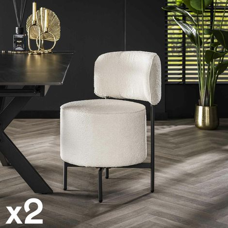 Fauteuil pivotant rond en bouclette blanche (lot de 2) GALWAY (1/4)