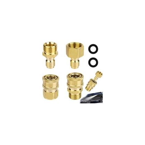 Adaptateur pour nettoyeur haute pression 4 pièces, connecteur rapide pour nettoyeur haute pression, kit de connexion rapide M22 14 mm à 9,5 mm, connecteur rapide haute pression pour tuyau de nettoyeur (1/5)