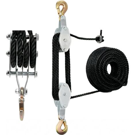 Treuil lourd 4400 lb avec frein à corde en nylon de 20 m : poulie, capacité de charge manuelle, câble de levage manuel, poulie haute performance pour garages, entrepôts (noir) (1/5)