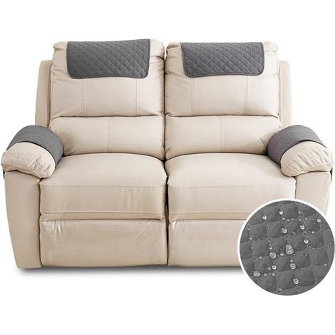 (Gris Foncé)Housse de Fauteuil 2 Place Imperméable Housse D'appui-tête pour Accoudoir de Fauteuil Relax avec Poche Gris Foncé (1/5)