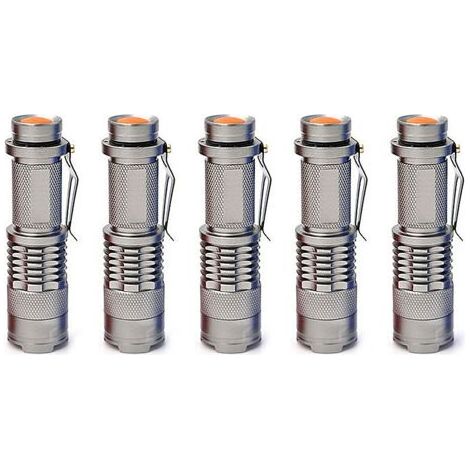 5 Mini-Teleskoptaschenlampen mit Akku, für wiederaufladbare LEDs, Silber (1/4)