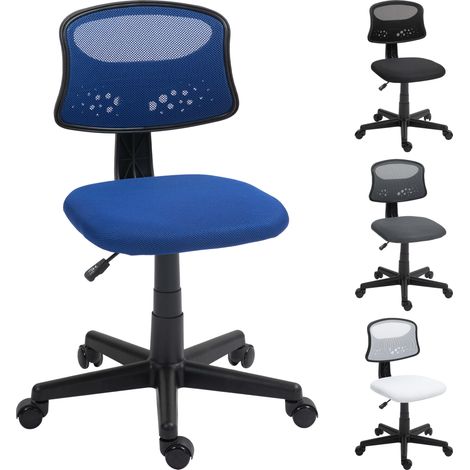 Sedia da ufficio senza braccioli, girevole, con schienale in rete traspirante e altezza regolabile, colore blu.