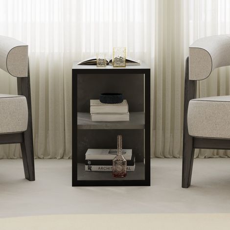 Decortie Table d’appoint moderne Echo à 3 niveaux, petite table individuelle, table de chevet avec structure en métal 30(L)x42(P)cm (Gris rétro) (1/3)