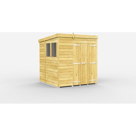 7 x 7 Feet Pent Shed - Double Door With Windows - Wood - L214 x W214 x H201 cm