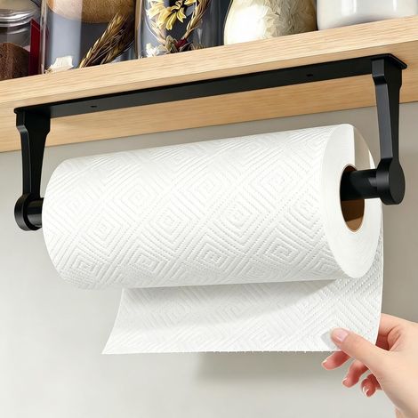 Porte-essuie-tout mural - 1 unité - Aluminium noir - Support télescopique robuste - Cuisine et salle de bain - 32,4 cm (1/5)