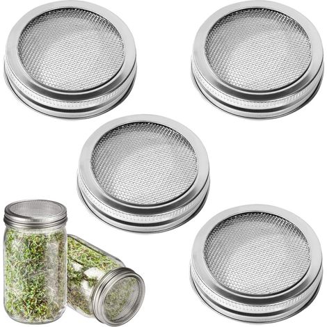 Lot de 4 Couvercle Bocal à Graines, 86 mm pour Bocaux à Germes  Couvercles en Acier Inoxydable pour Bocaux, Durabilité, Réutilisables pour les Germes, le Cresson et la Culture des Graines (1/5)