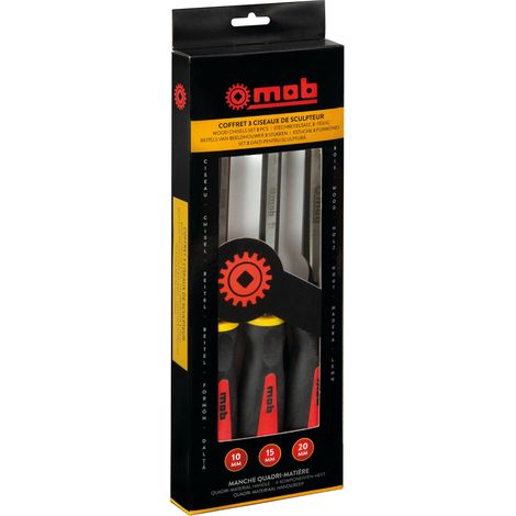 Jeu de 3 ciseaux de sculpteur – Manche tri-matière ergonomique avec zone de frappe métal – Lame acier carbone-chrome 59–63 HRC – Outils de précision pour sculpture sur bois