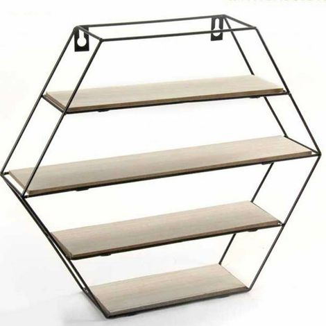 Trade Shop - MENSOLA PARETE ESAGONALE 4 MENSOZI DESIGN MODERN SCAFFALE LEGNO METALLO - (1/2)