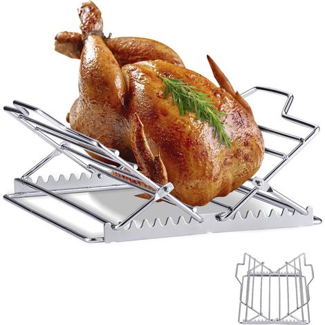 Grille de rôtissage polyvalente pour dinde, poulet et rôtis, s'adaptant parfaitement à un plat de 23 x 33 cm, idéale pour le four, le gril, le fumoir ou le barbecue — facile à nettoyer. (1/5)