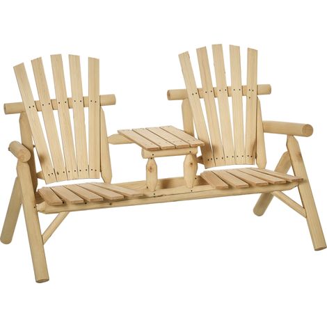 Ensemble banc de jardin 2 places avec table intégrée bois naturel 157x88x103 cm (1/5)