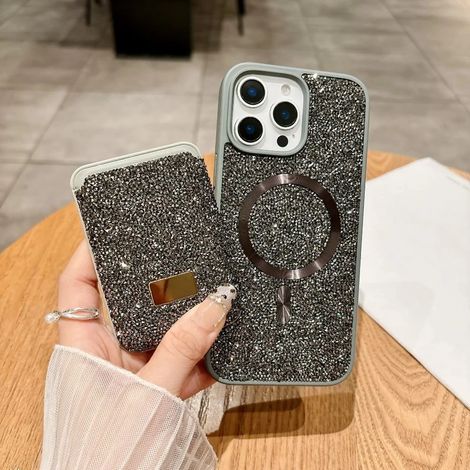 (Gris, iPhone 14) Étui de téléphone avec fente magnétique pour carte, adapté à l'iPhone, étui de protection antichoc.