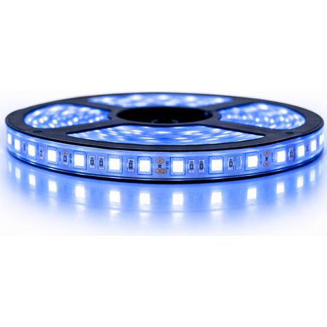 Cinta LED profesional 5050 / 60 LED 5 metros azul eléctrico a prueba de agua (IP67)  Longitud: 5 metros - Transformador: No se incluye la fuente de alimentación