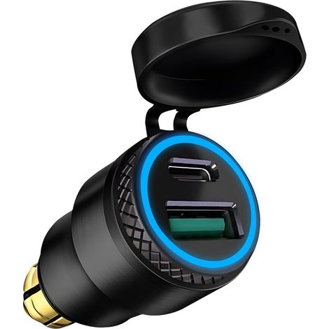 Chargeur USB Moto DIN vers USB C 30W QC 3.0 5A Adaptateur Prise USB DIN Etanche Aluminium avec LED Bleue 12V 24V Allume Cigare Type C Rapide Compatible avec pour pour pour Camper (1/5)