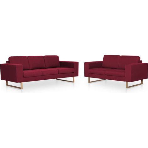 Set Divani 2 pz in Tessuto Rosso Vino vidaXL (1/5)