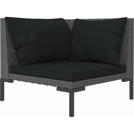Canapé de Jardin avec Coussins Résine Tressée Demi-Ronde Gris Foncé et Noir 70 x 70 x 61 cm (1/5)