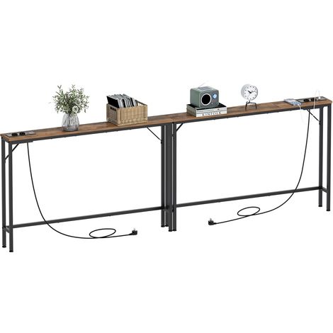 Console Table 6 Inch 2 Pack with USB Socket and Ports, Narrow Side Table, Coffee Table, Entryway, Living Room, Hallway, Office, Stable Steel Frame (1/5)