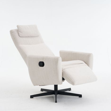 Poltrona Relax 67x80.5x110 cm con Poggiapiedi Integrato, Struttura Metallica, Rivestimento Chenille Beige, per soggiorno