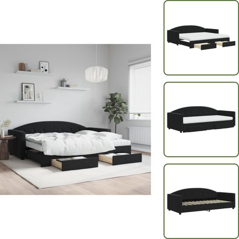 Tagesbett Ausziehbar mit Schubladen Schwarz 90x200 cm Samt - Schlafsofa - Sofa Bett - Gästebett - Tagesbett - Ausziehbares Bett (1/5)