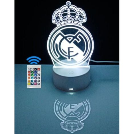 Decorative bedside lamp with the Madrid coat of arms. Football-themed touch table lamp with 3D effect, ideal as a gift. With 16 light colors and remote control (Madrid). (1/4)