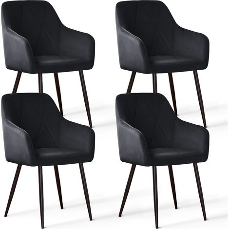 AINPECCA 4X Dining Chairs Set Faux Leather/Suede/Velvet Padded Metal Legs Armchair Home,BLACK