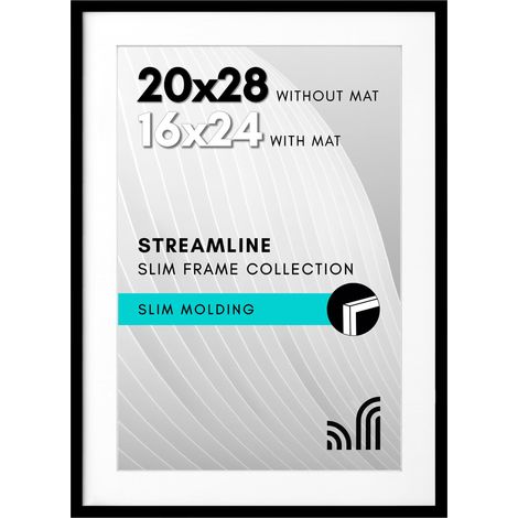 Streamline Cadre photo fin à poser au mur avec plexiglas poli, s’utilise comme cadre de 40,6 x 61 cm avec passe-partout ou cadre de 50,8 x 71,1 cm sans passe-partout, Noir (1/5)