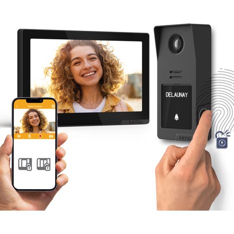Extel – Visiophone filaire connecté avec lecteur d'empreintes digitales – Vision nocturne – Installation simple sur 2 fils – 720335