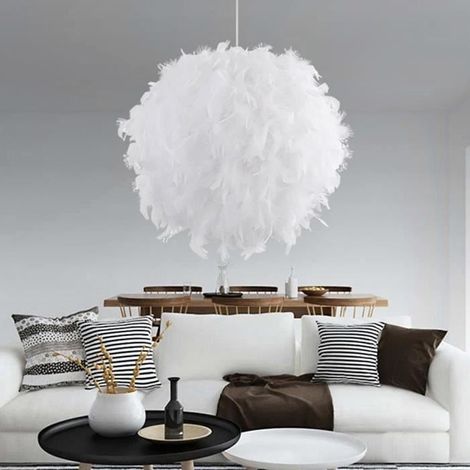 Suspension Lustre en Plumes - Blanc - Diamètre 30cm - Type de culot E27 (1/4)