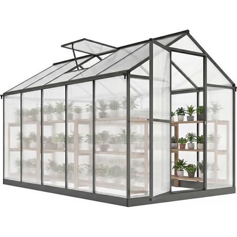 Serre de jardin en aluminium polycarbonate avec fenêtres supérieures réglables 303x183x195cm transparent (1/5)