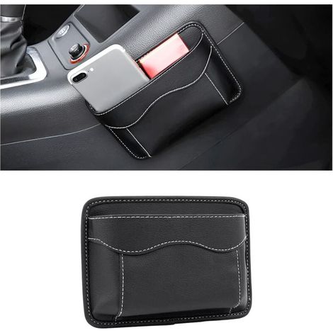 Car Seat Side Organizer, Mini Leather Organizer, Side Storage Bag for Car, for Organizing Documents, Files, Phone, Keys, Coins (Black) MUMU (1/4)