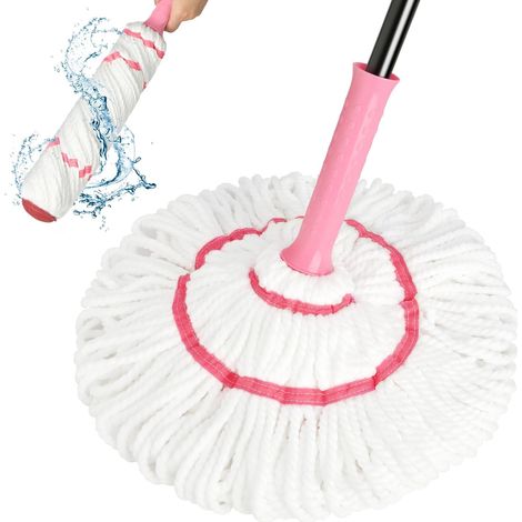 Serpillière avec fonction d'essorage, serpillière à pouvoir absorbant exceptionnel, serpillière pour sol et carrelage pour nettoyage du sol, 145 cm, serpillière Floor Mop Twist Mop rose (1/5)