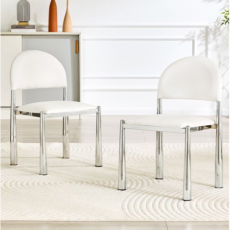 Chaise de salle à manger lot de 2 51,6x45x80 cm en PU blanc, moderne pour salle à manger FLORAGRACE (1/5)