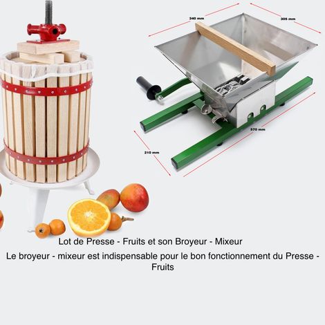 Le Poisson Qui Jardine – Presse agrume manuelle en bois de hêtre 12 litres – Broyeur mixeur 7 litres – Pour jus bio et vin bio – Accessoires inclus (1/5)