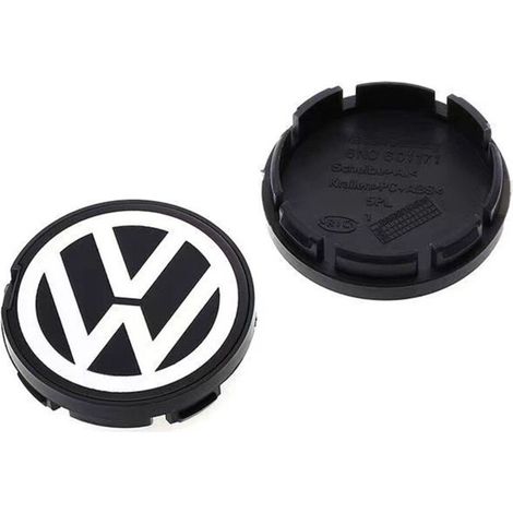 Cache-moyeu de roue 56mm pour Volkswagen Golf, Passat, Polo, Jetta, Bora, Santana – Centre de jante plat, capuchon de moyeu en alliage d’aluminium, kit 4 pièces, accessoire jante voiture – Noir et bla (1/2)