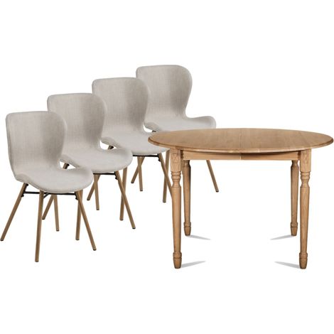 Table ronde extensible pieds tournés D105 + 4 chaises tissu - VICTORIA (1/5)