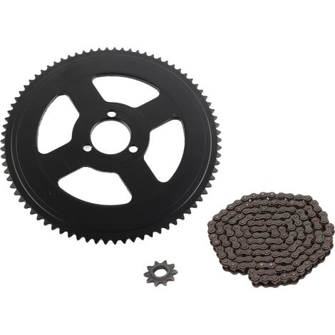 Kit chaîne et pignons : pignon 80 dents 25 trous 34 mm 3 trous, pignon 10 dents à trous en H, chaîne 146 maillons (1/5)