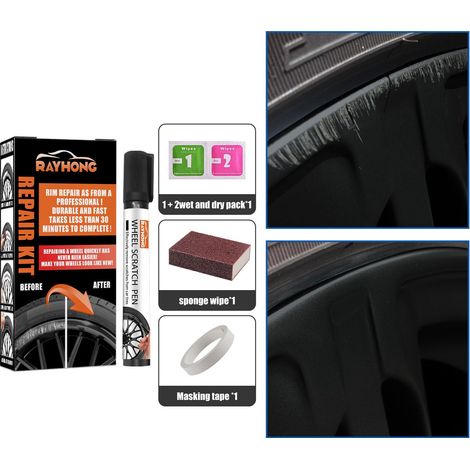Kit De Réparation De Jantes - Peinture Pour Jantes Noir Brillant - Pour Rayures Et Chocs Sur Bordure - Compatible Jantes En Alliage Aluminium Acier - 1 Pièce (1/5)