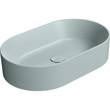Lavabo en céramique KUBE X sur plan, 60x37cm, ovale, ghiaccio mat (1/3)