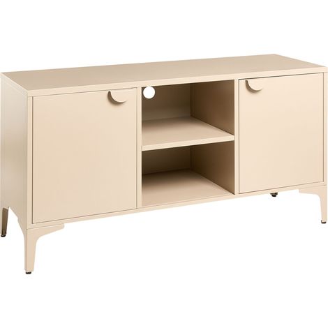 Meuble TV Industriel en Acier Peint avec 2 Portes 6 Étagères Espace Ouvert Beige Ardura (1/5)