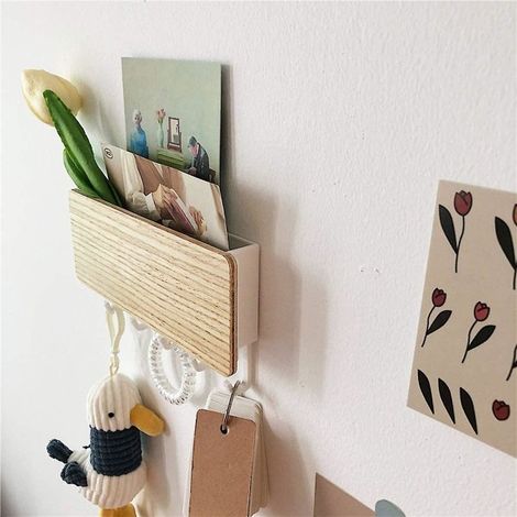 Porte-clés mural avec crochets, organiseur de courrier et clés, fixé au mur, doté de 5 patères, idéal pour maison et bureau (1/4)