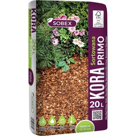 Corteza de pino para jardín, coníferas, 20 L, 10-20 mm