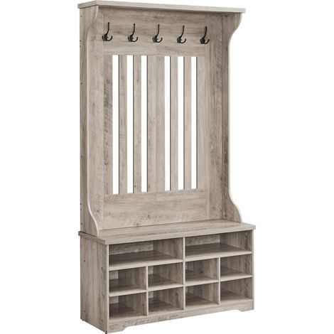 Meuble d’Entrée, Porte-Manteau avec Banc à Chaussures, Vestiaire, Rangement pour Chaussures, 5 Crochets Triples, Gain de Place, pour Entrée, Couloir, Étagères Réglables, Grège Chiné HSR404T02 (1/5)
