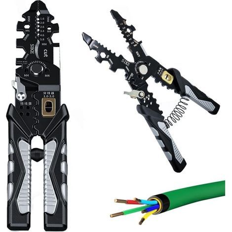 Pelecables eléctrico 25 en 1, multifuncional, con bloqueo de seguridad, para cortar, engastar, pelar, enrollar, separar y engastar, con cortador de alambre con resorte integrado, para el mantenimiento (1/4)