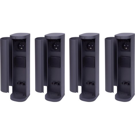 4x Novatool Gartensteckdose 4x Steckdosenturm 2-fach  Anthrazit  mit Blende Steckdosenleiste, Montageplatte, Dübel und Schrauben