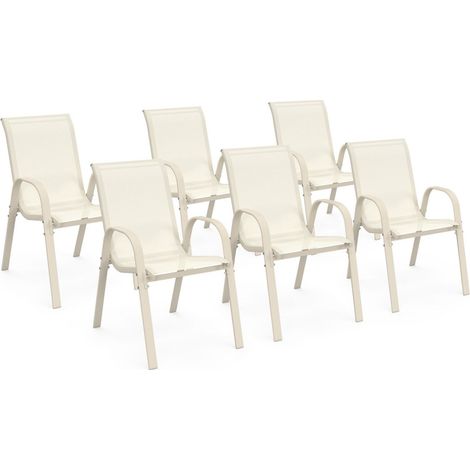 Set di 6 sedie da giardino impilabili in metallo e textilene LYMA beige