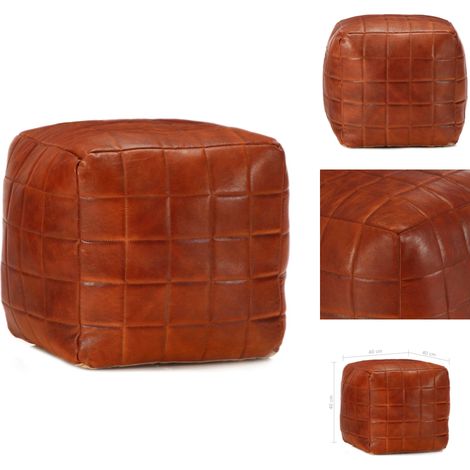 Pouf Hellbraun 40 x 40 x 40 cm Echtes Ziegenleder - Pouf - Fußhocker - Wohnaccessoire - Ledercouch - Vintage Möbel (1/4)